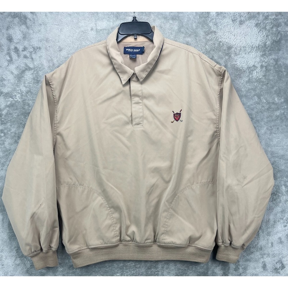 VTG Polo Golf Ralph Lauren Men's 1/4 Snap Windbreaker Jacket XXL Beige Polyester